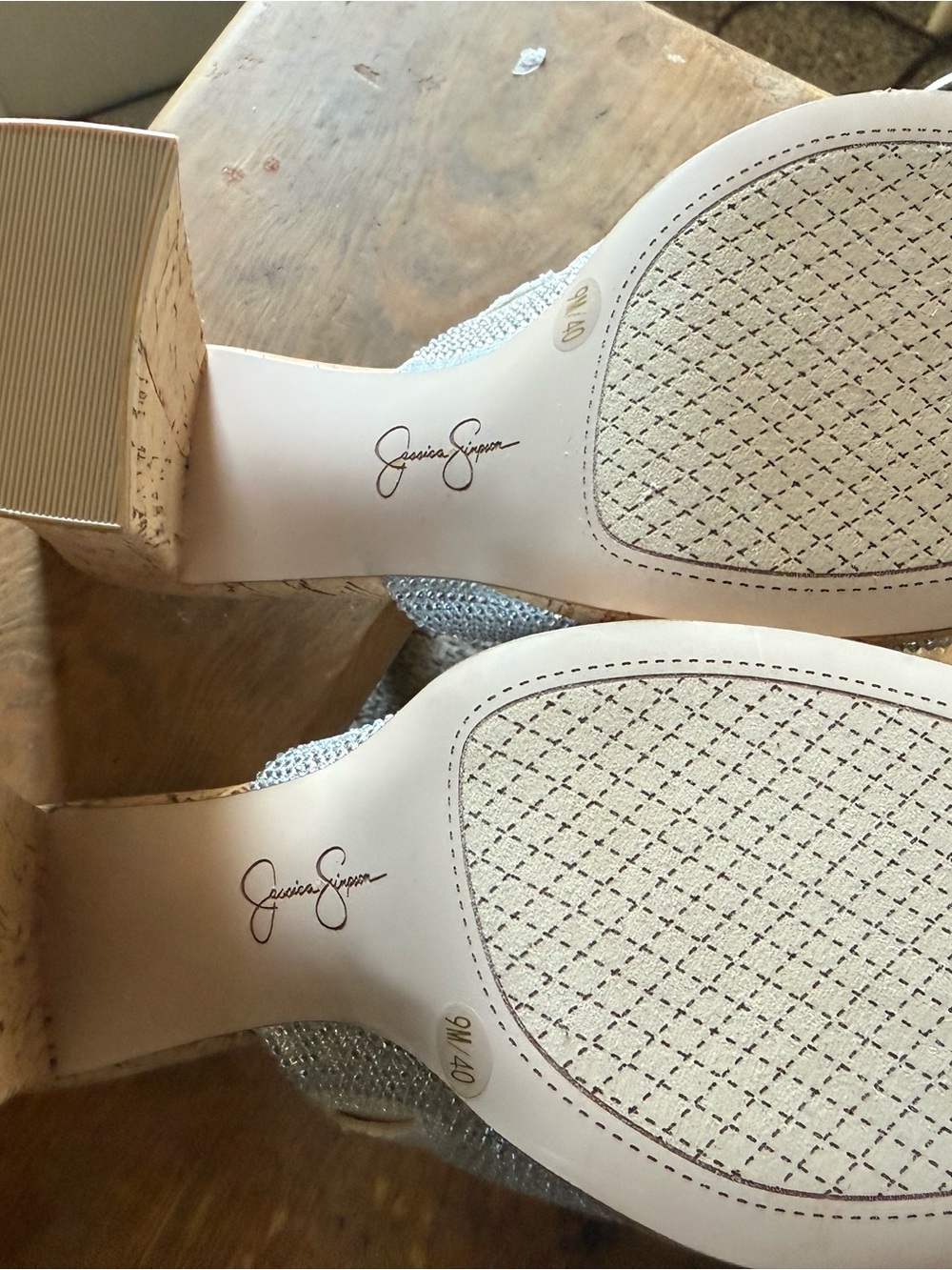 Jessica Simpson Silver Crystal Cork-Wedge Mules , NWOT size 9 - Picture 6 of 6